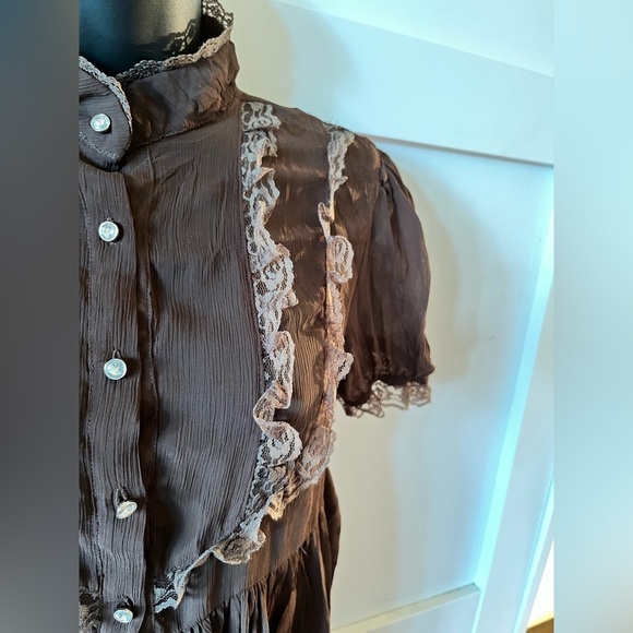 Levi vintage blouse Lace Trim babydoll shirt women farmhouse Victorian 725 orig - Picture 3 of 4